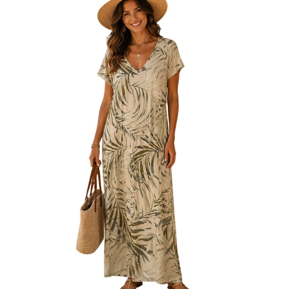 Belle by Kim Gravel Maxi Dress Womens Large Pastel Tropical Resortwear Hawaiian